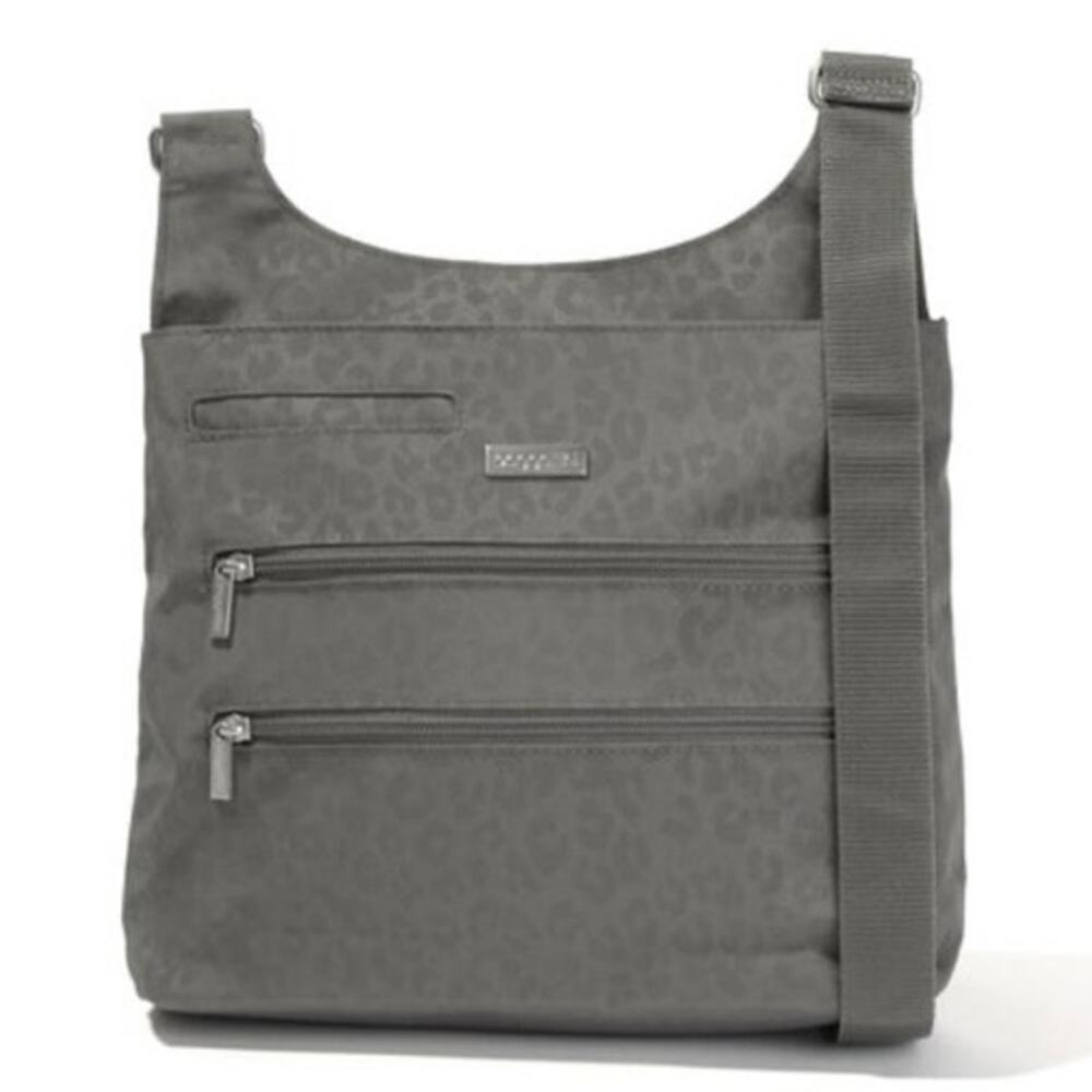 Baggallini Gray Cheetah Emboss Nylon Easy Clean Bucket‎ Bag Adjustable Crossbody